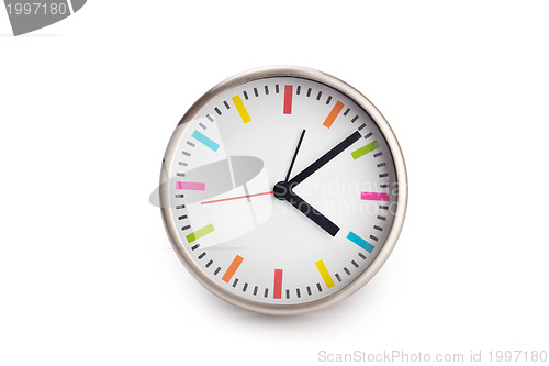 Image of four o'clock on the white wall clocks (isolated)