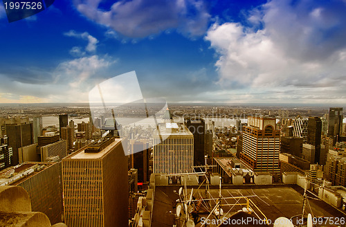 Image of New York City - Manhattan skyline at winter sunset