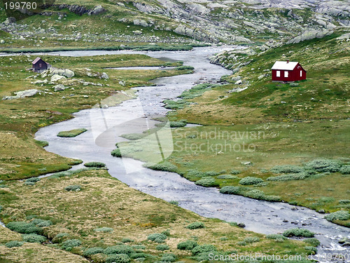 Image of River and small houses in Norway