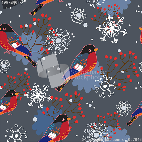 Image of Winter seamless pattern with bullfinches