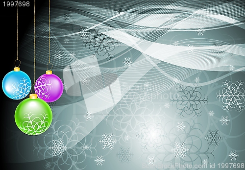 Image of X-mas design with snowflakes and balls