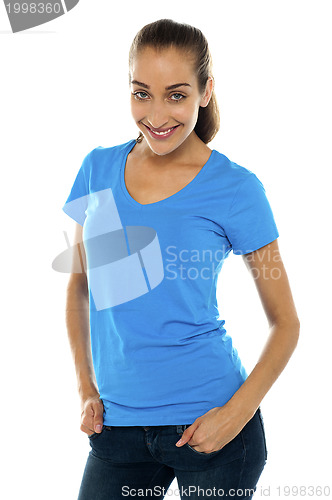Image of Fashionable charming woman in casual outfit