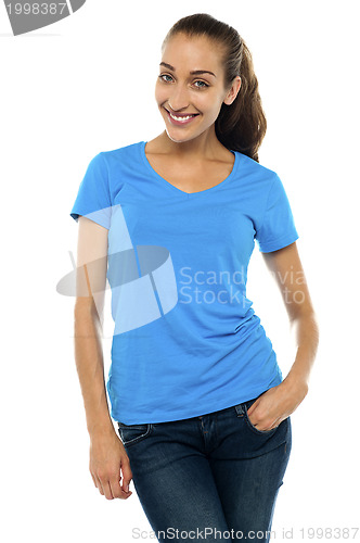 Image of Profile shot of a woman in trendy clothing