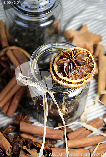 Image of Cinnamon sticks and dry orange