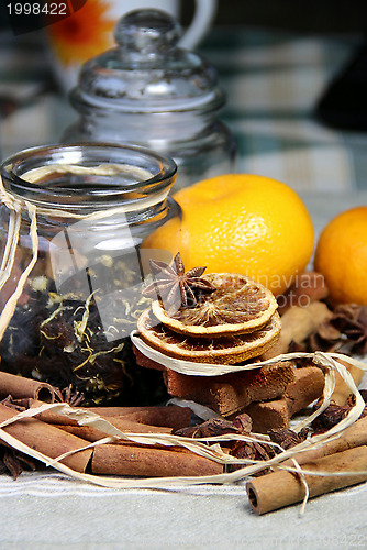 Image of Cinnamon sticks and dry orange