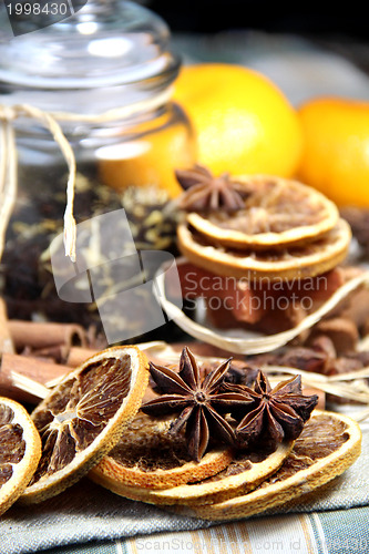 Image of Cinnamon sticks and dry orange