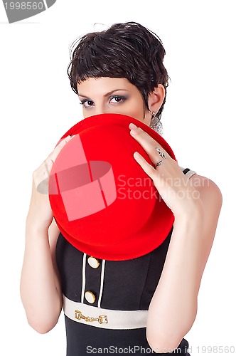 Image of young beautiful woman with red hat