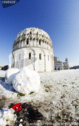 Image of Piazza dei Miracoli in Pisa after a Snowstorm
