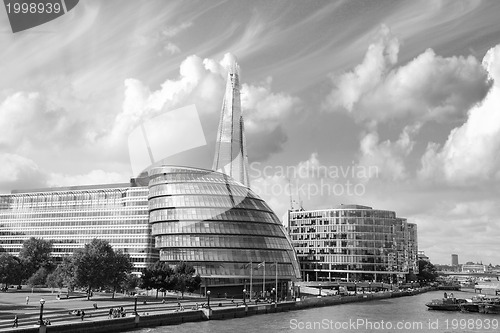 Image of New London city hall with Thames river, panoramic view from Towe