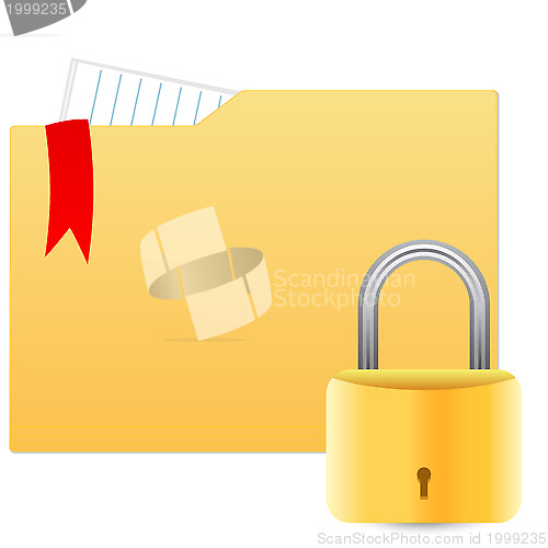 Image of Security concept with file folder and padlock 