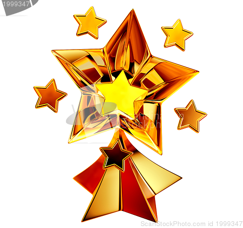 Image of set of seven shiny gold stars in motion