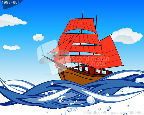 Image of Sailboat With Scarlet Sail