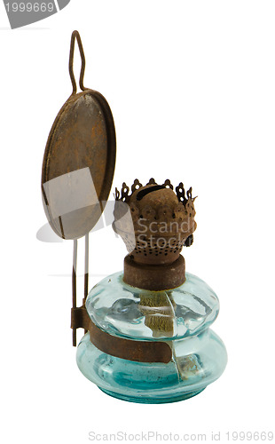 Image of Rusty retro paraffin lamp isolated on white 