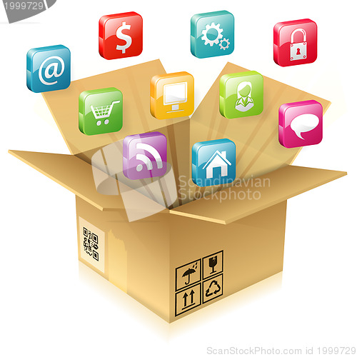 Image of Cardboard Box with Set of Icons