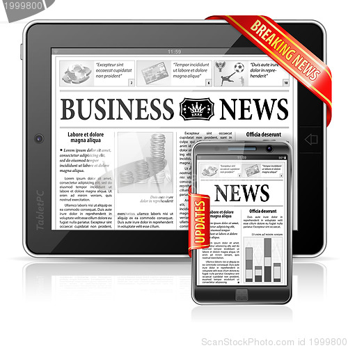 Image of Breaking News Concept - Tablet PC & Smartphone Business News
