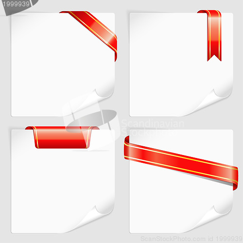 Image of Set white Sheets Paper with Ribbons