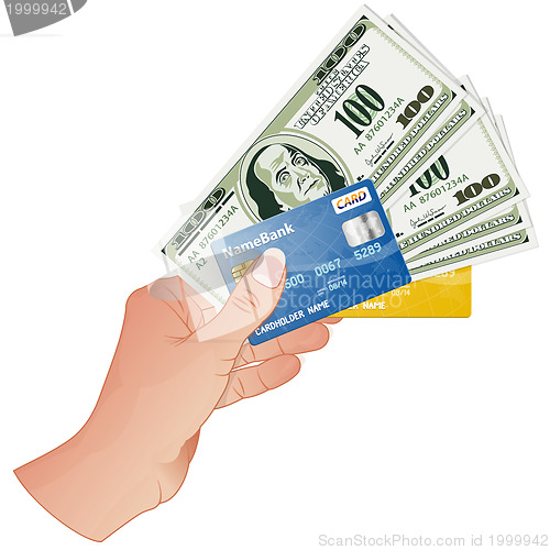 Image of Hand with Dollar Bills and Credit Cards