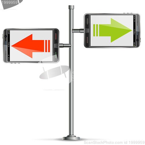 Image of Pole with Smartphone and Arrows