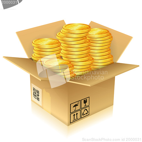 Image of Cardboard Box with Gold Coins