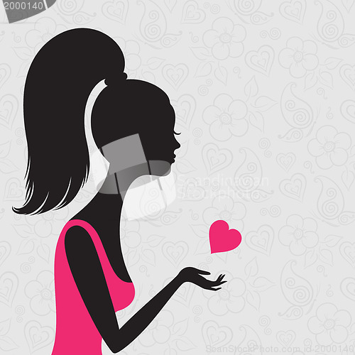 Image of Silhouette of a young woman in love