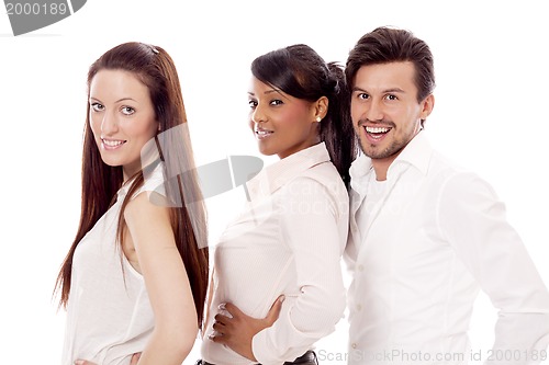 Image of young group student in casual outfit isolated