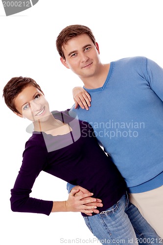 Image of young happy couple smiling in love isolated