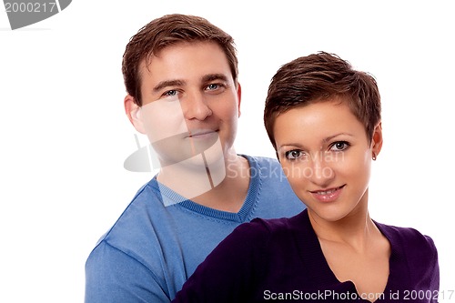 Image of young happy couple smiling in love isolated