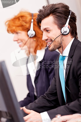 Image of callcenter service communication in office