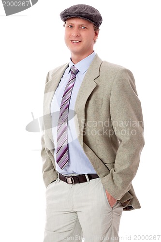 Image of adult man with casual jacket and cap 
