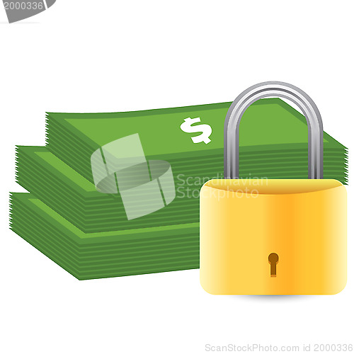 Image of Money and padlock. Safety concept. 