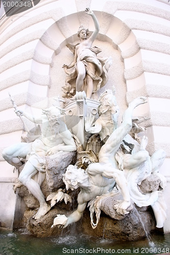 Image of Michaelerplatz Fountain in Hofburg Quarter, Vienna, Austria 