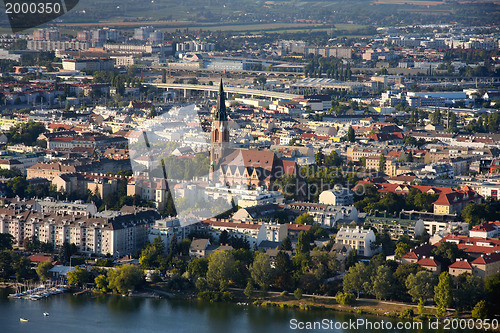 Image of View on Pfarre St. Leopold – Donaufeld, Vienna from Donauturm 