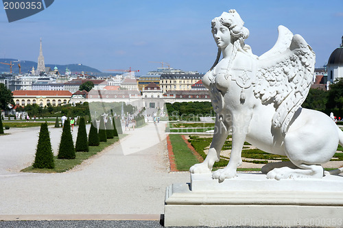 Image of Sphinx statue and Belvedere garden in Vienna, Austria