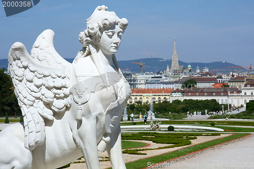 Image of Sphinx statue and Belvedere garden in Vienna, Austria