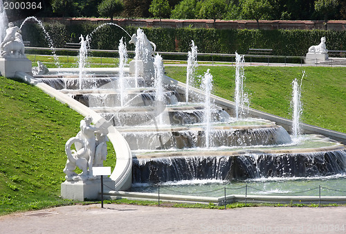 Image of Fountain in park of Baroque castle Belvedere in Vienna, Austria