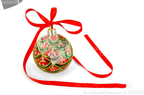 Image of Christmas ball with red ribbon