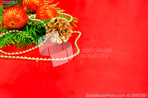 Image of Christmas frame with red spheres