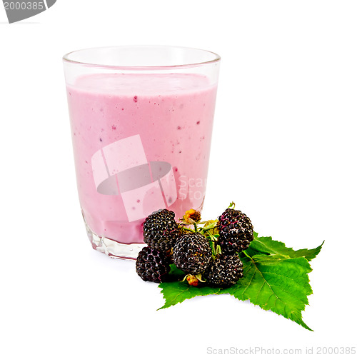 Image of Milkshake with a blackberry and a leaf