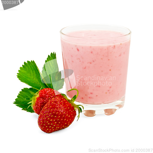Image of Milkshake with strawberry and a leaf
