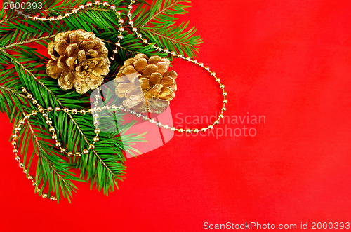 Image of Christmas frame with golden cones
