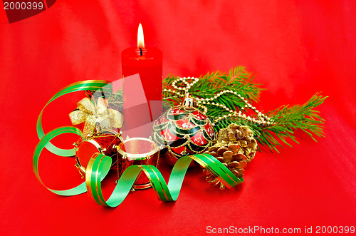 Image of Christmas composition with a candle