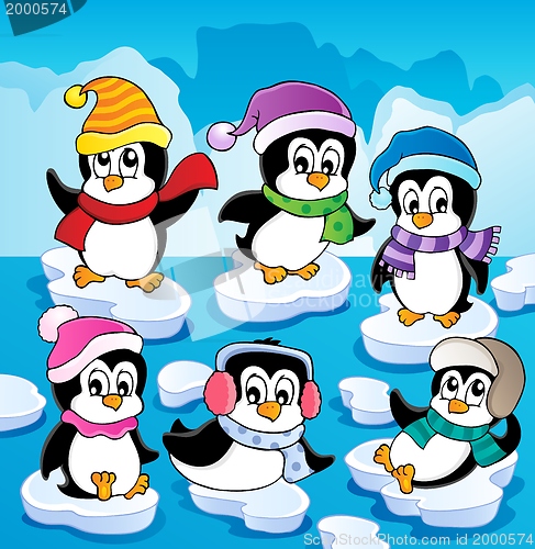 Image of Winter theme with penguins 2