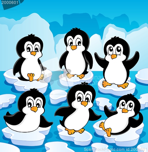 Image of Winter theme with penguins 1