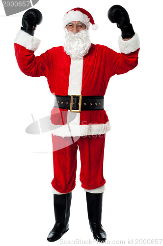 Image of Santa - The boxer, celebrating his victory.