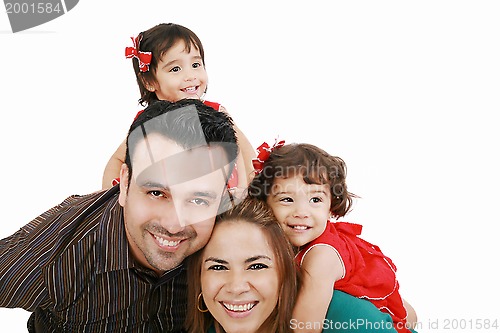 Image of Beautiful family enjoying, mom and dad playing with their daught