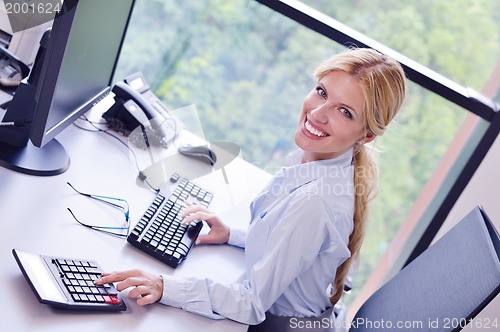 Image of business woman working on her desk in an office