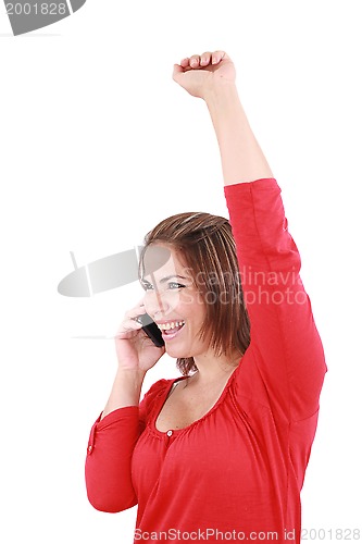 Image of Bright picture of happy woman with cell phone 