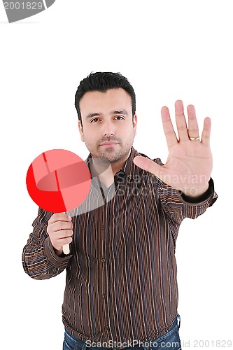 Image of Businessman making stop sign, isolated on white