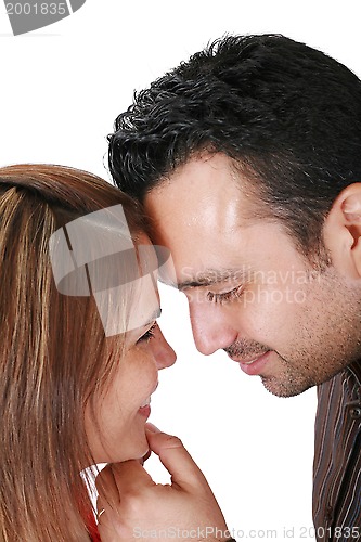 Image of Closeup portrait of smiling young couple in love