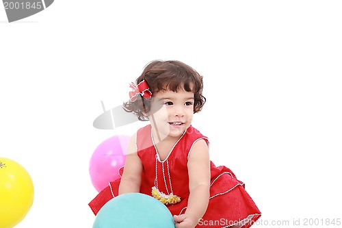 Image of funny little girl playing, isolated on white